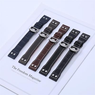 IWWC Pilot Flying Rivet Genuine Leather Watch with Head Layer Cowhide Strap Folding Buckle 21 22mm