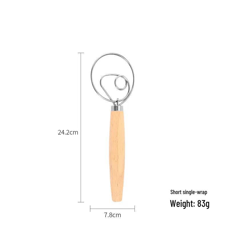 Oak Handle Stainless Steel Dough Whisk and Flour Sifter Mixer Tool
