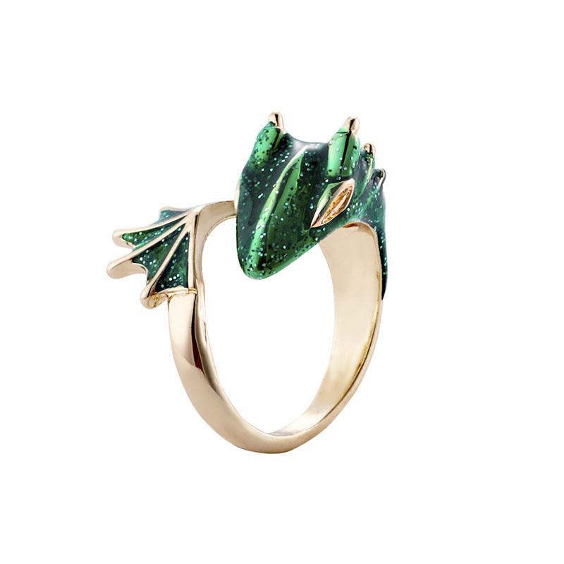 Trendy Enamel Dragon Ring Punk Viking Animal Adjustable Finger Ring Gothic Hiphop Men Women Magical Cool Jewelry  Birthday Gift