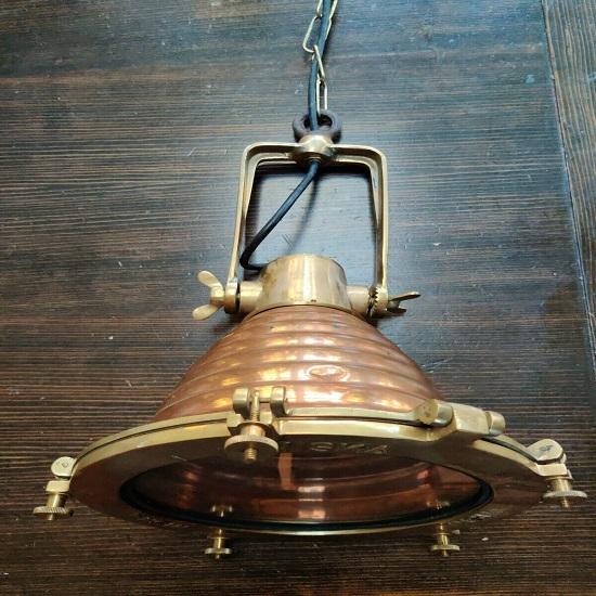 Nautical Marine Waska Brass and Copper Beehive Pendant Light  Wired
