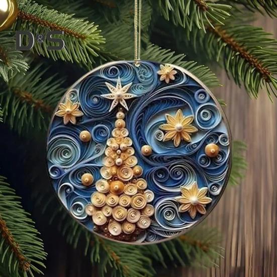 2Pcs Christmas Ornaments Acrylic Flat Xmas Tree Snowman Clock Pendant for Indoor Outdoor Christmas Tree Home Party Decoration