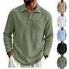 Men's Fall Linen Relaxed Fit Collared Button-Up Long Sleeve Shirt for Casual Business