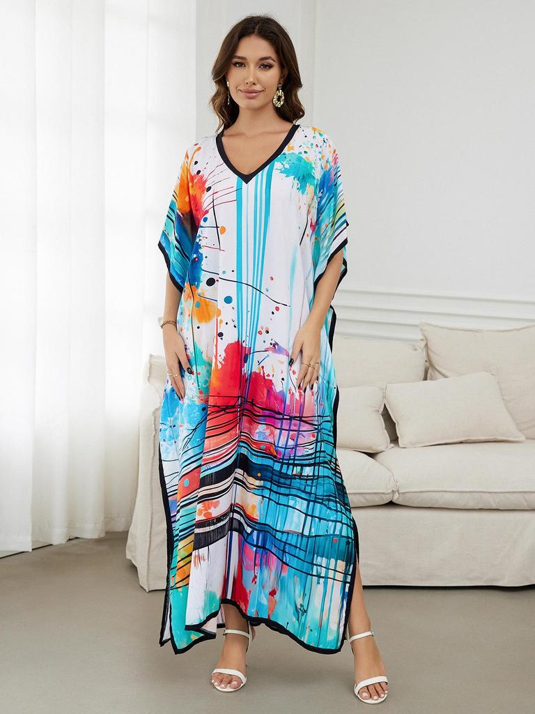 European-American Cotton Tie-Dye Beach Dress: Loose Robe & Bikini Cover-Up