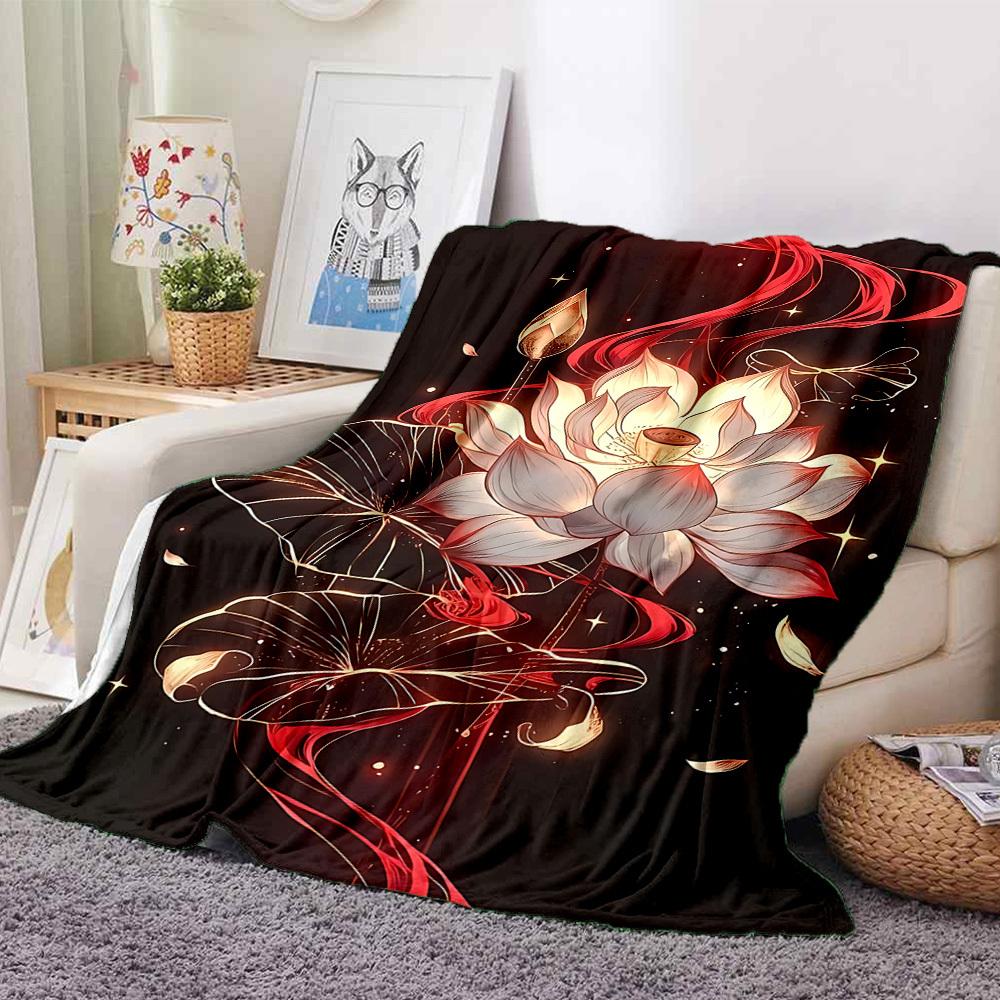 1pc Lotus Bloom Blanket, Lightweight Flannel Throw Blanket for Sofa, Bed, Travel, Camping, Living Room, Office, Couch032