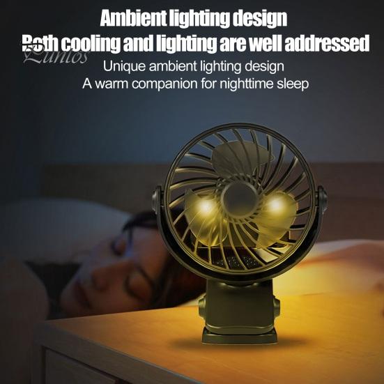 Quiet Desk Fan Portable Clip-on Fan, Built in Night Light, Adjustable 3 Speed, USB Rechargeable Bathroom Ventilation with 720-degree Rotation, Silent