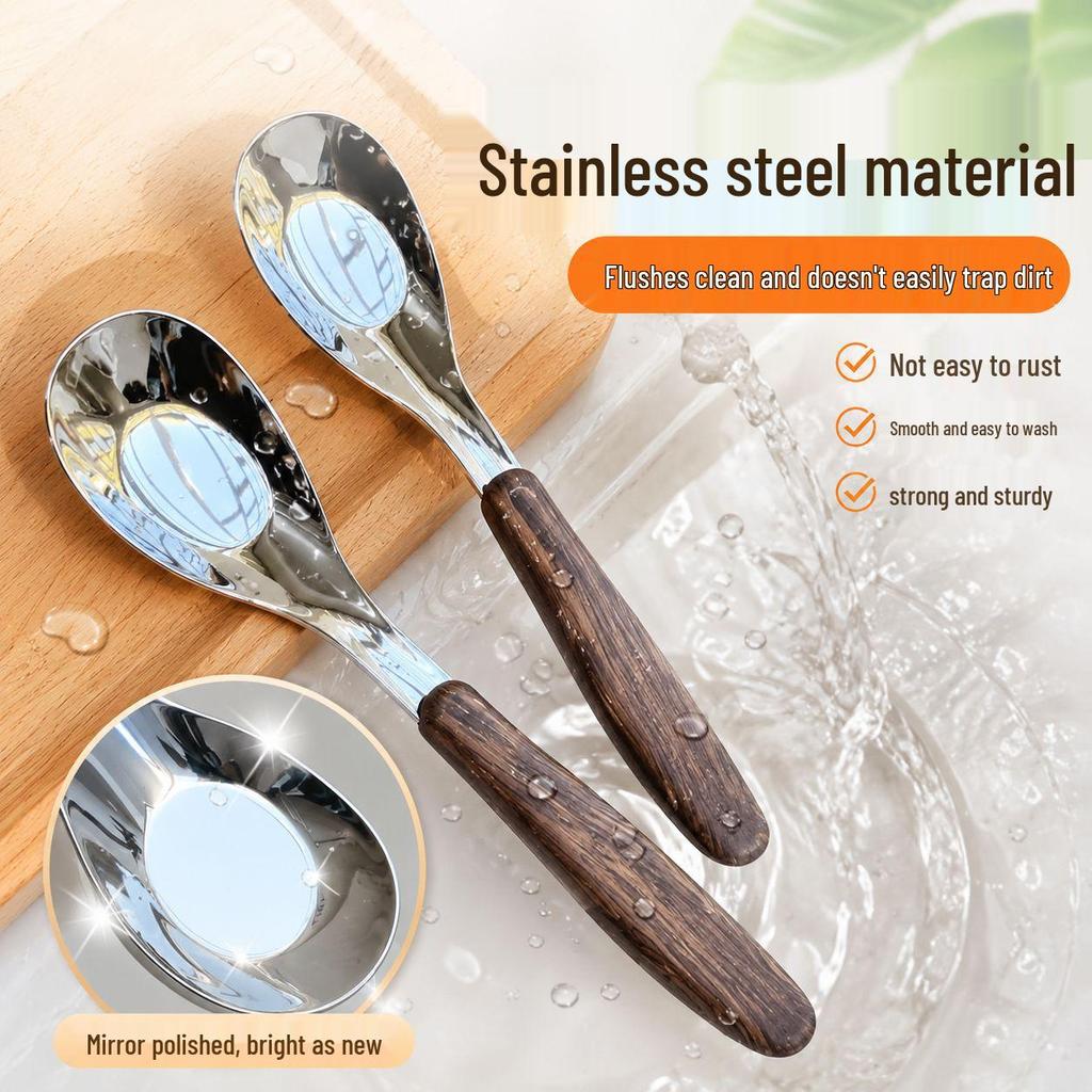 Stainless Steel Wood Grain Yuanbao Spoon - Retro Style Baby and Dessert Spoon