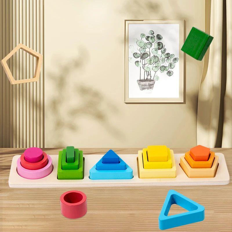 

Montessori Wooden Sorting Stacking Toys Shape Color Sort Block Puzzles Toddler Geometric Stacking Toys for Baby Early Education светло-желтого