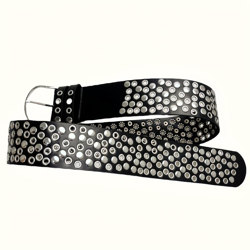 Meier Y2k American Retro Punk Wide Belt - Studded, Multi-hole Design Leather Belt