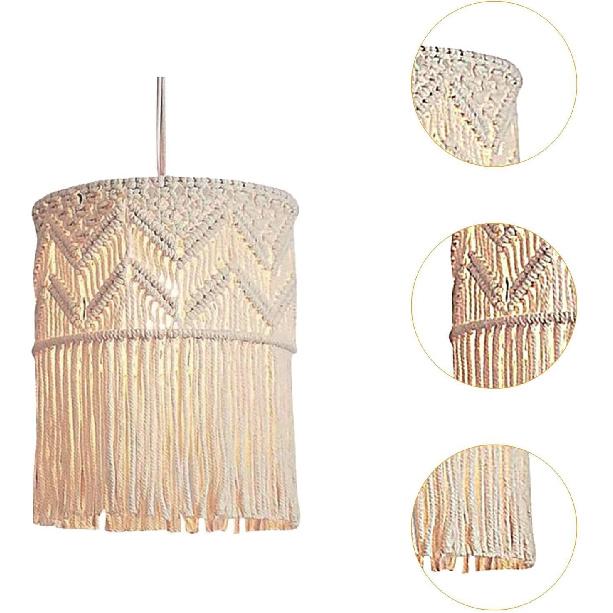 MYCENSE Macrame Lamp Shade Hanging Light Cover Boho,Fashion Pendant Tassel,Macrame Hanging Decor for Dorm Bathroom Bedroom Office, Height 45cm
