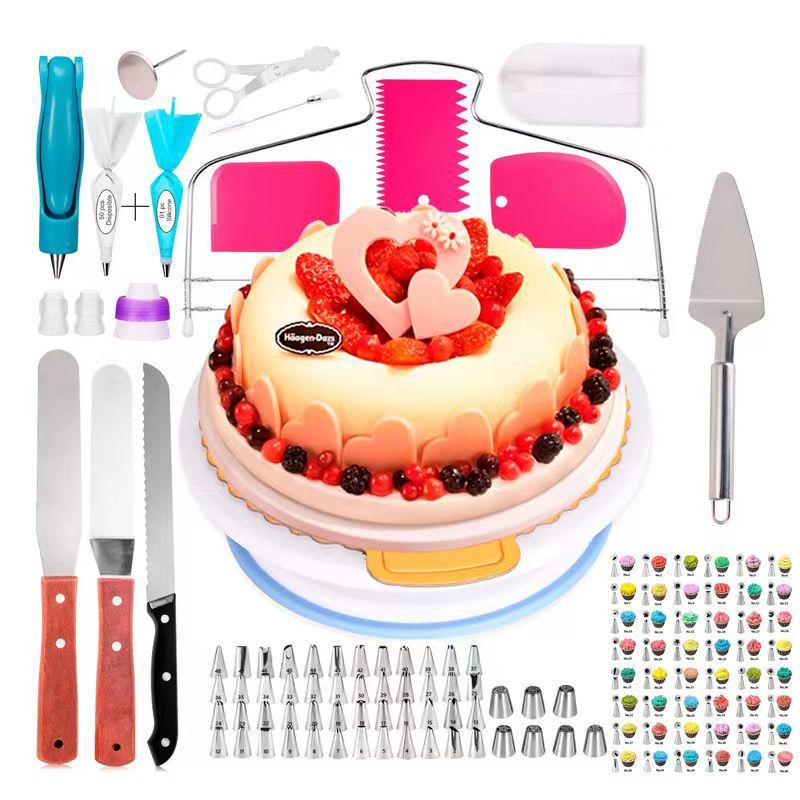 240-Piece Cake Decorating Set: Turntable, Piping Bags, Cream & Pastry Tips, Scraper, Whisk