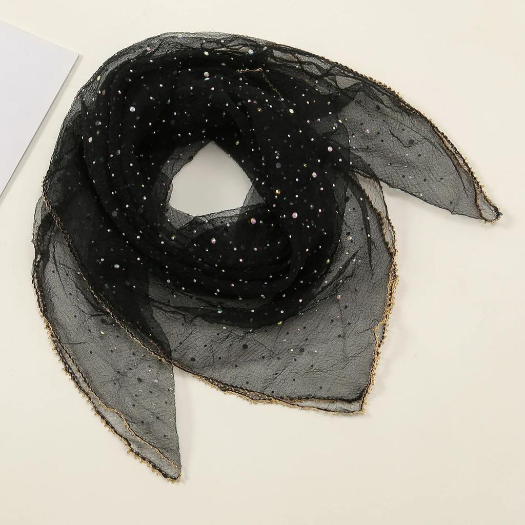 Fashion Hot Diamond Hijab Full Sky Star Square Scarf Headwraps Thin Veil Bandana Headband Foulard Female Headscarf Turban