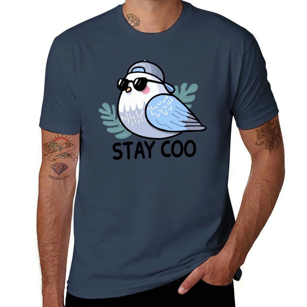 Stay Coo Pigeon Cool Pigeon Funny Pigeon Gifts Humor Bird Cool Bird Tshirt Simple Solid Color Crew Neck Tee