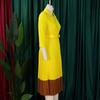 Women Elegant Color Block Turn Down Collar High Waist Pleated Office A Line Dress