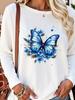 (Asian Size) Lovely Trend Flower  Long Sleeve T Shirt Tee Lady Printed O-neck Women Female Clothing Casual Fashion Top Graphic T-shirts