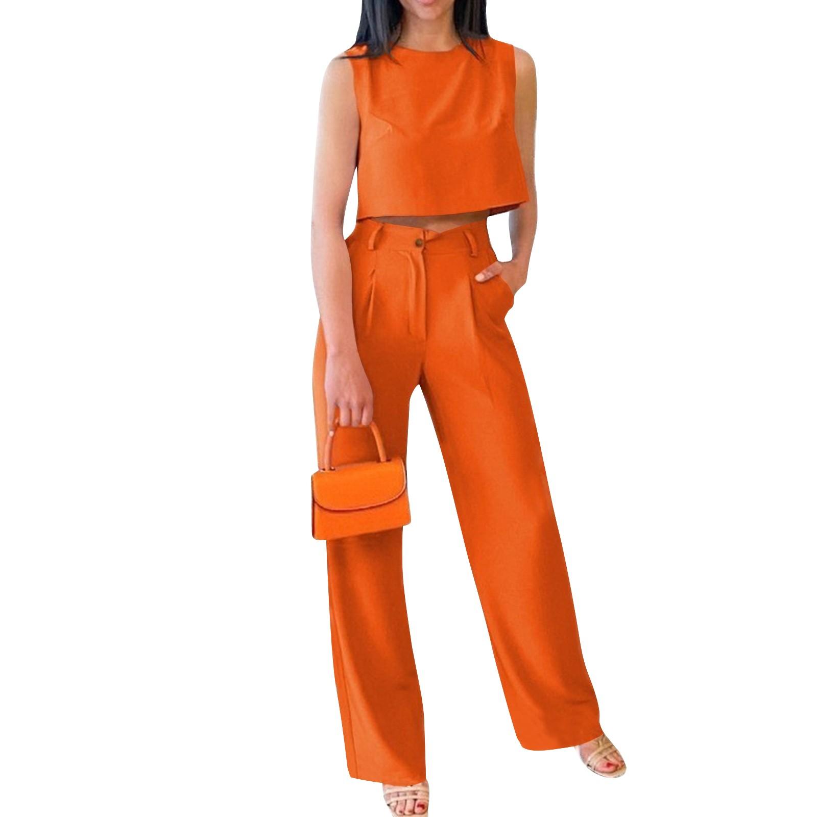 

Новый сексуальный модный женский однотонный жилет без рукавов, топ, брюки, костюм S шафрановый