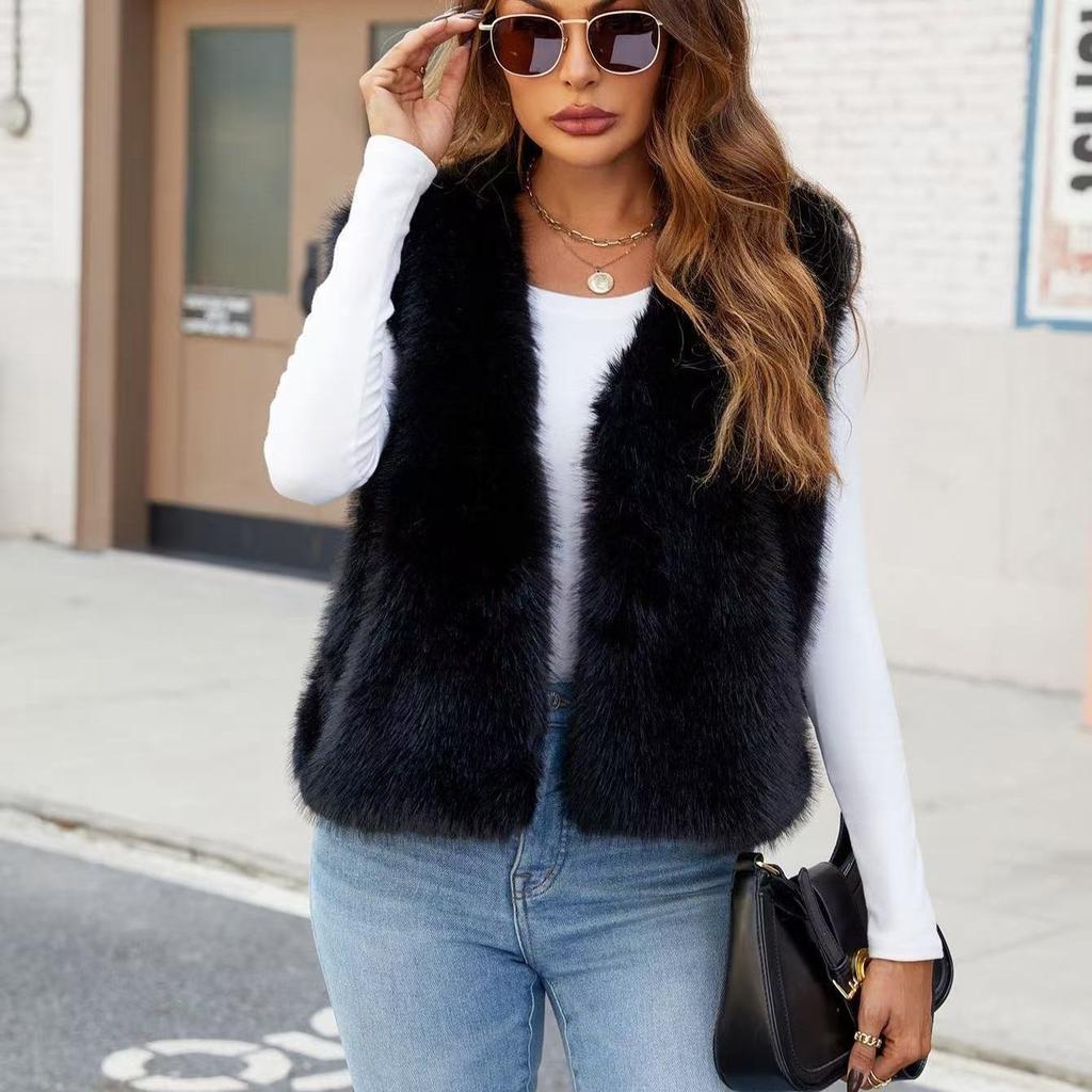 European and American women's clothing autumn and winter new imitation fur short vest jacket vest spot