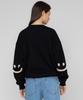 GRAVER [Unisex] Elbow Multiflower Drawing Smile Sweatshirt_Black