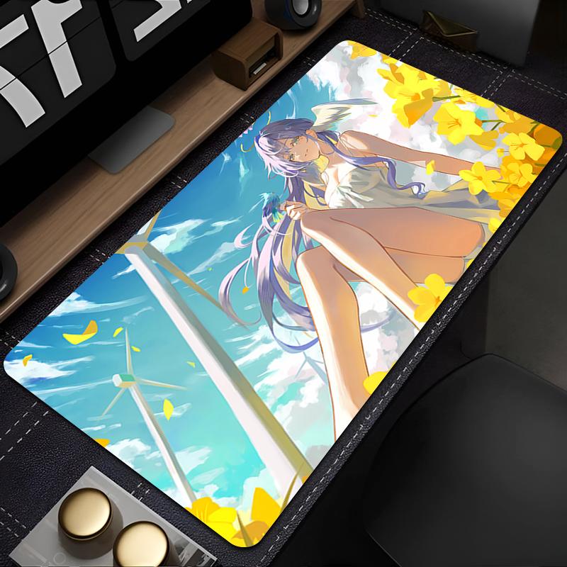 Gaming Mouse PadLarge Desk MatAntislip Rubber BaseStitched EdgesFloral Angelic Anime Girl Print for GamingOffice Desk Use