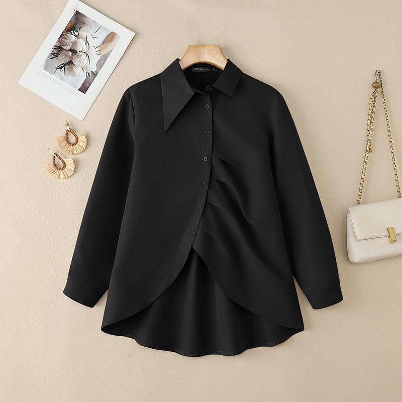 

ZANZEA Женская повседневная блузка с отложным воротником и длинными рукавами 4XL чёрный