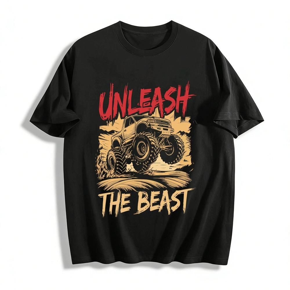Unleash The Beast Monster Truck Graphic Casual Tee Pure cotton T-shirt XXS