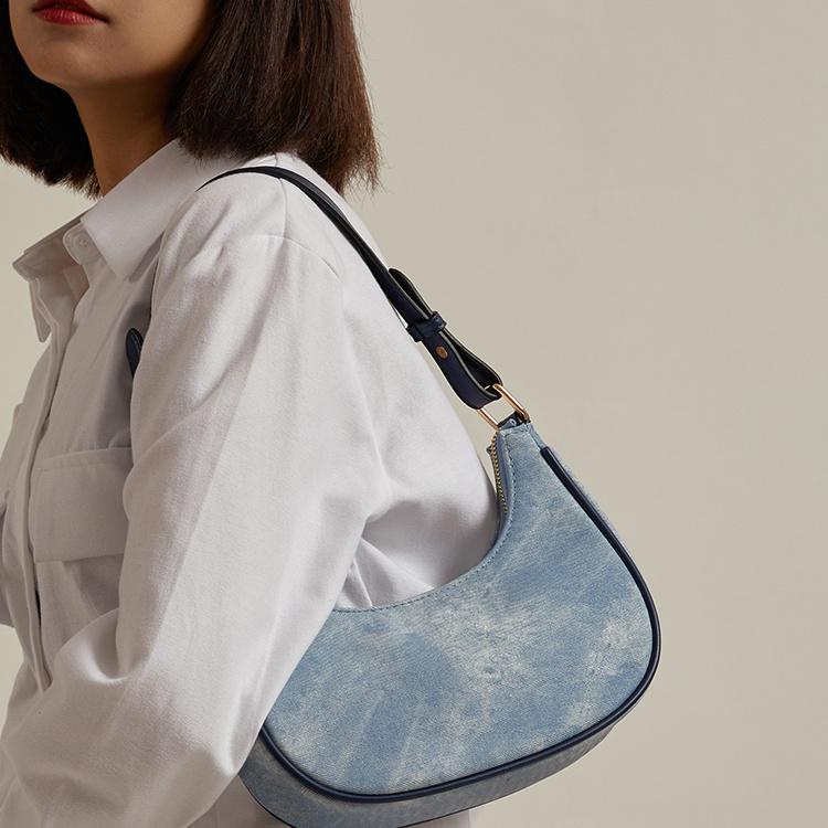 Casual Women Half Moon Underarm Bags Gray PU Leather Hobos Shoulder Bag for Female All Match Ladies Crossbody Bag Purse Handbags