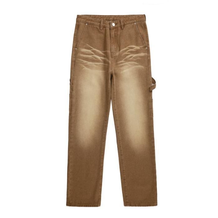 

2026 New Trendy Straight-Leg Jeans for Men, Distressed Washed Casual Pants 5XL темного кольору хакі