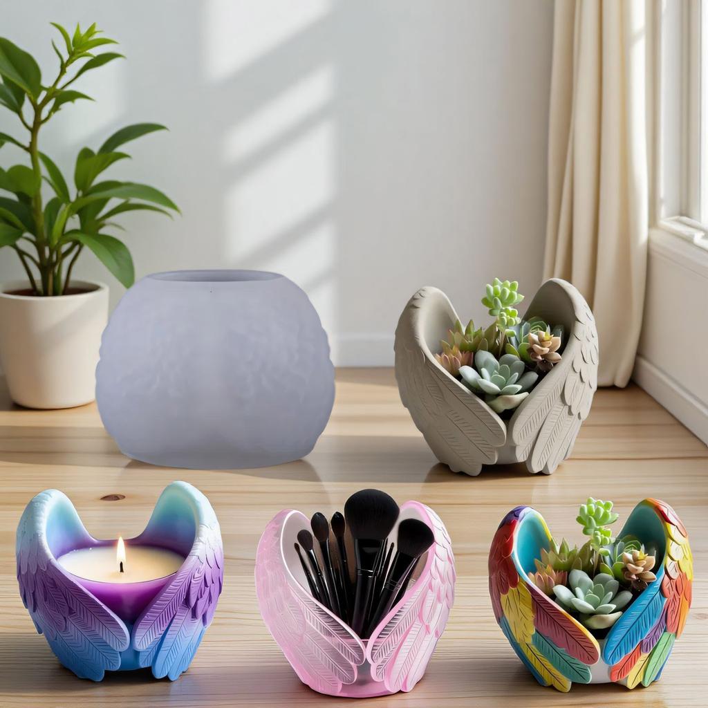 Engel Flügel Silikonform für DIY Resin Handwerk Kerzenhalter Pflanzgefäß Wiederverwendbare Texturdesigns