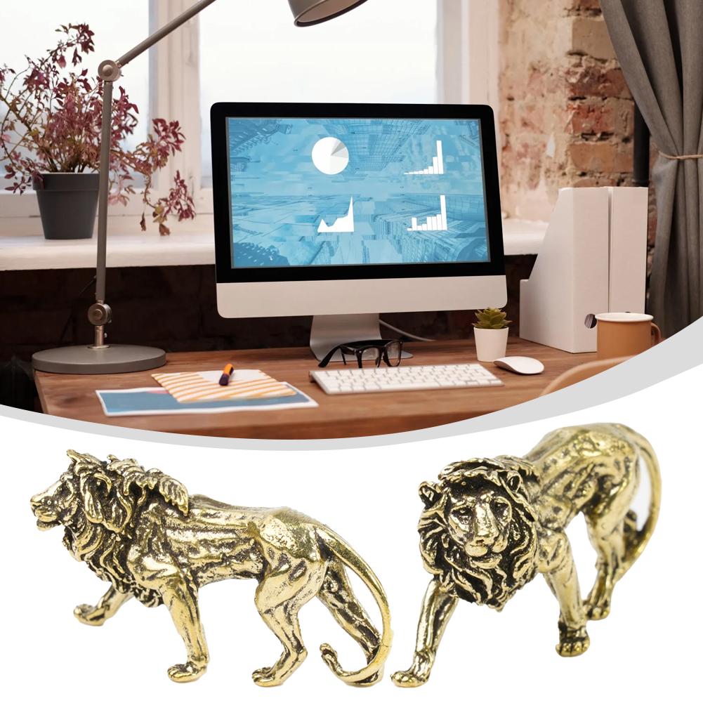 

Copper Lion ornament Miniatures Figurines Craft Decoration Display Statue