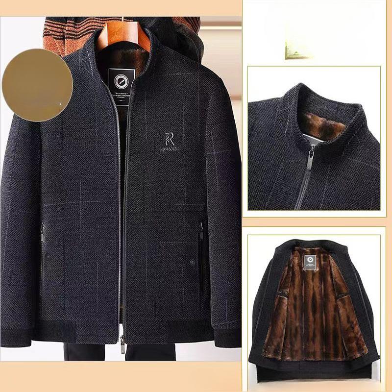 Winter Jacket Men's Plus Velvet Thickened Stand-up Collar Jacket Men's Dad Wear Loose Casual Warm Top Zipper