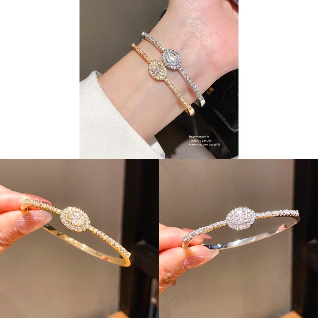 Modeschmuck Ovaler Zirkon Kupferarmband Mit Vergoldung Für Elegantes Tragen