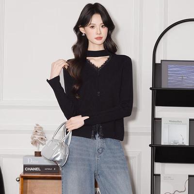 Women's Short Hollow-Out Halter V-Neck Knit Sweater