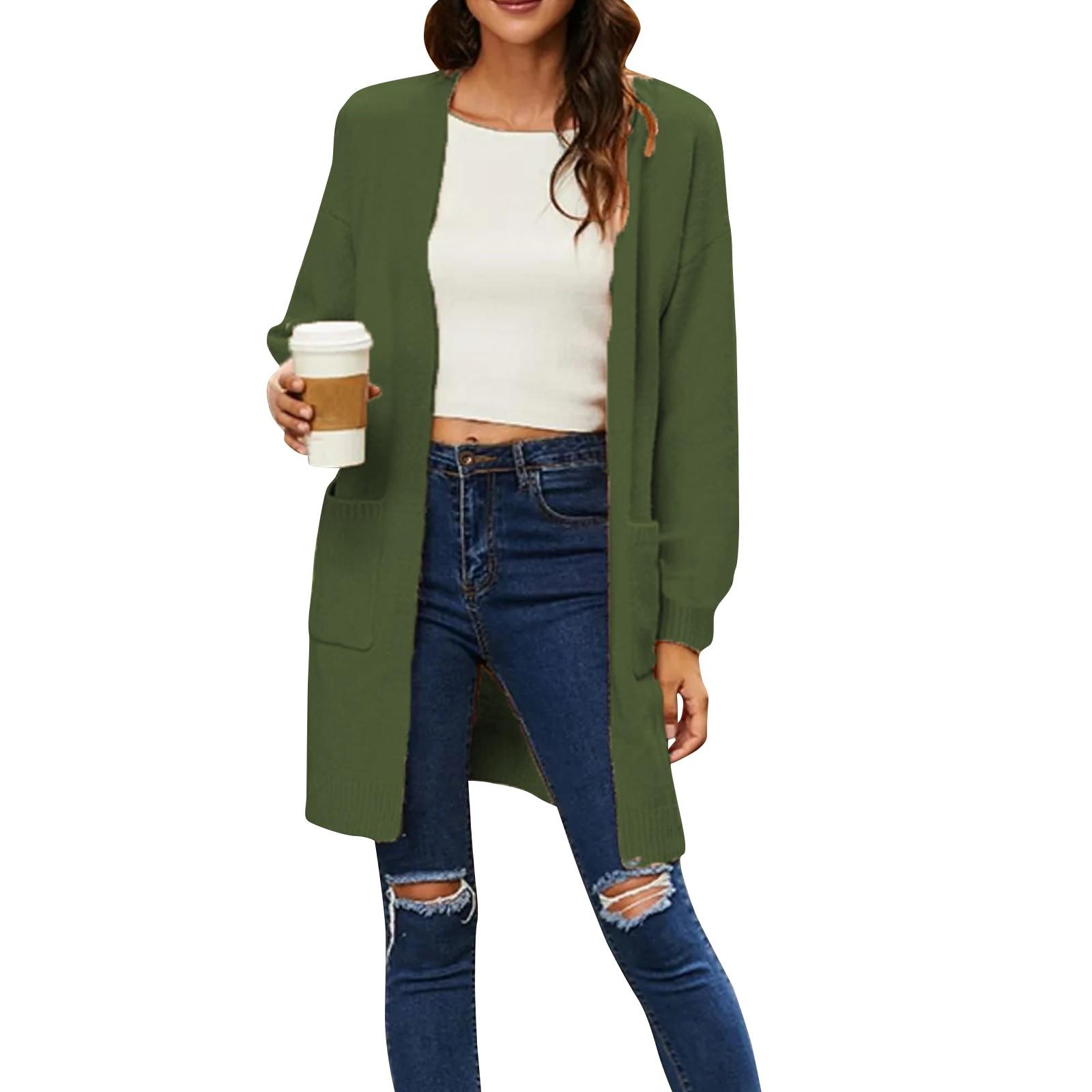 

Женский модный однотонный свободный повседневный вязаный кардиган с карманом M