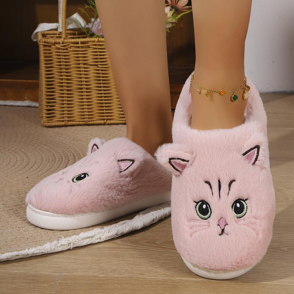 Winter Anti-slip Cute Cat Slippers, Plush Warm Cotton Slippers for Couples