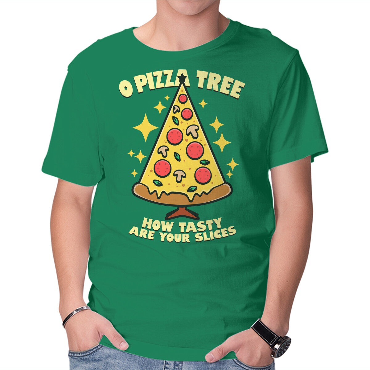 Unisex Crew Neck T-Shirt O Pizza Tree Graphic Short Sleeve Casual Tee M