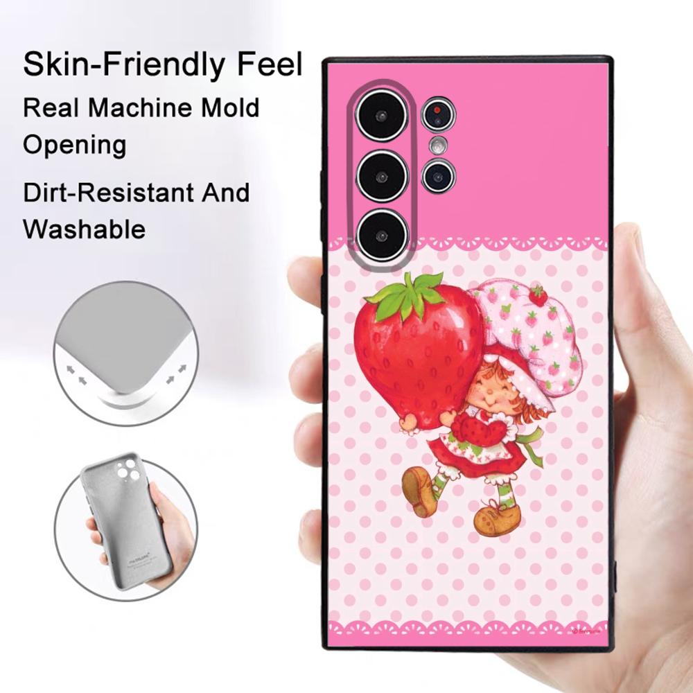 Strawberry Pink S-Shortcake Phone Case Samsung Galaxy S25 S24 S22 S23 Ultra S21 S20 Plus 5G Frosted Non-Slip Full Soft Cover