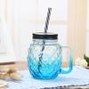 Creative Mason Cup Gradient Glass Drink Pineapple Water Cup with Lid Straw Cup Handle Cup