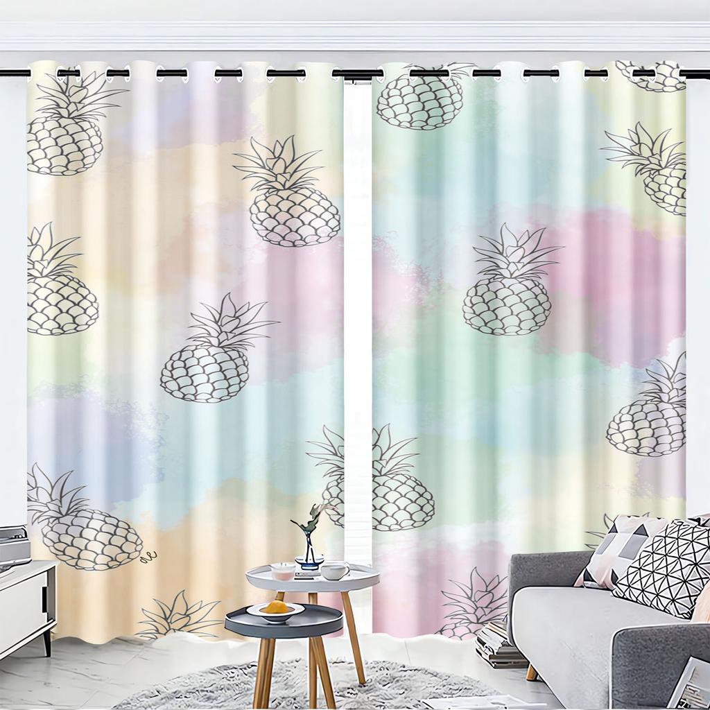 Pineapple Cartoon Cute Fruit Print Home Style Decoration Polyester Window Children Bedroom Living Room Curtain With Darkening Perfect For Great
