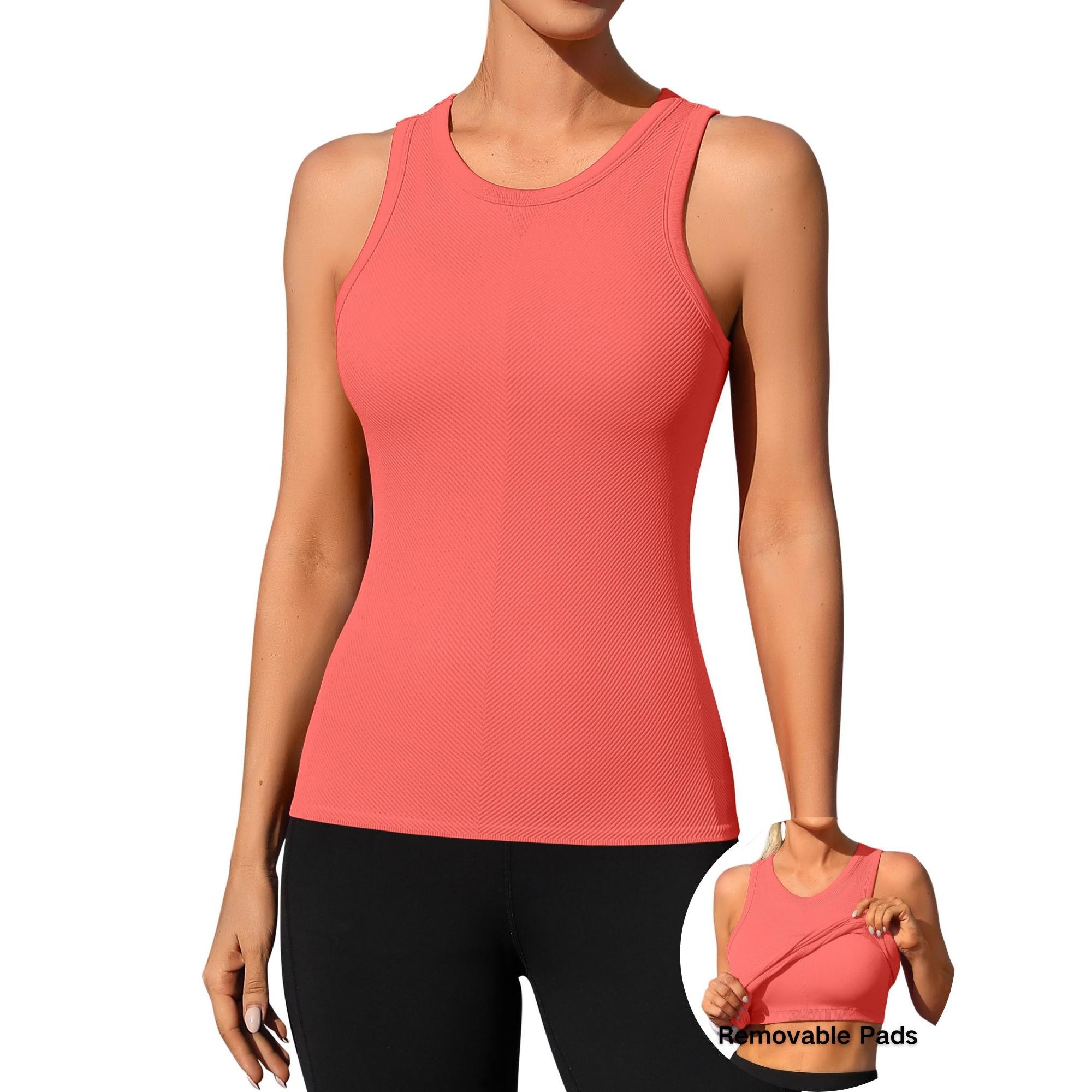 

Charmleaks Спортивні майки для жінок Безшовні Повної довжини Топи для тренажерного залу Атлетичний топ для йоги з вбудованим бюстгальтером S кораловий