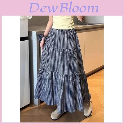 Cotton Blended Plaid Midi Skirt With High Waist And Ruffle For Casual Womens Fashion