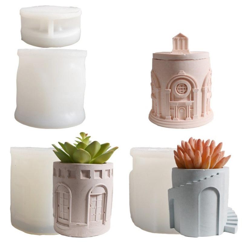 Multifuntional Silicone Mold Crafting Moulds Castles Shape Candle Holder Moulds Silicone Texture Suitable for Crafting