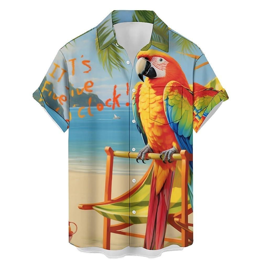 2025 New Men's Shirt 3d Fashion Casual Parrot Bird Print Hawaiian Lapel Button Shirt Short Sleeve Top Homme Harajuku Ropa Hombre