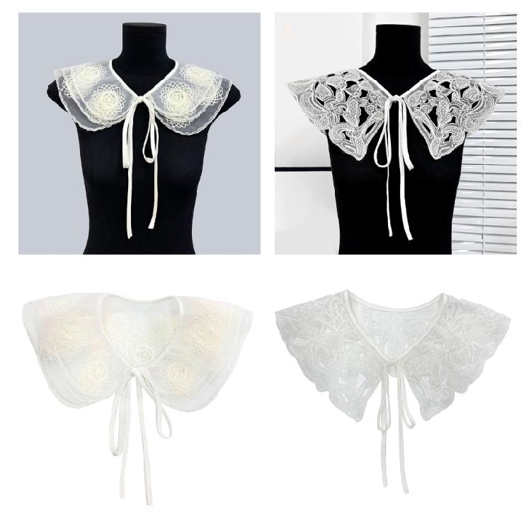 Embroidery Flower Faux Collar Decorative Collar for Blouse Skirt Removable False Collar Adjustable Neck Shawl for Women