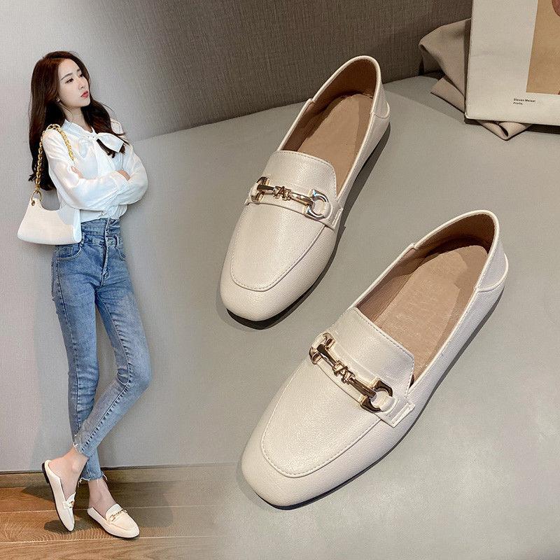 Single shoes women's real soft leather shoes women's one-pedal non-slip flat-bottomed casual soft-soled lazy Doudou shoes
