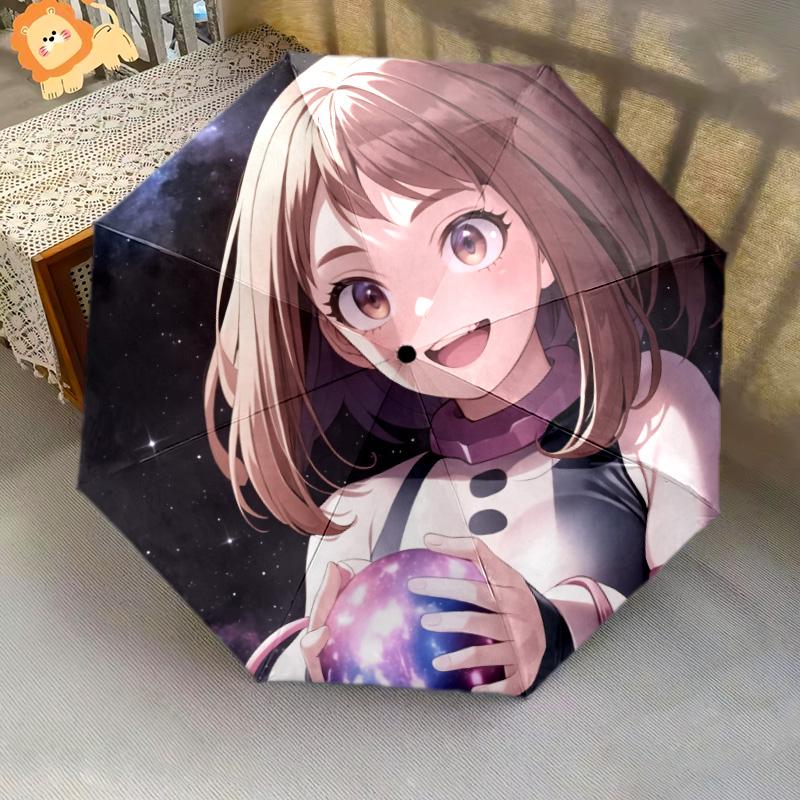 Ochaco Uraraka pattern, automatic folding umbrella, portable and foldable design, 8 ribs, a Christmas or birthday gift.
