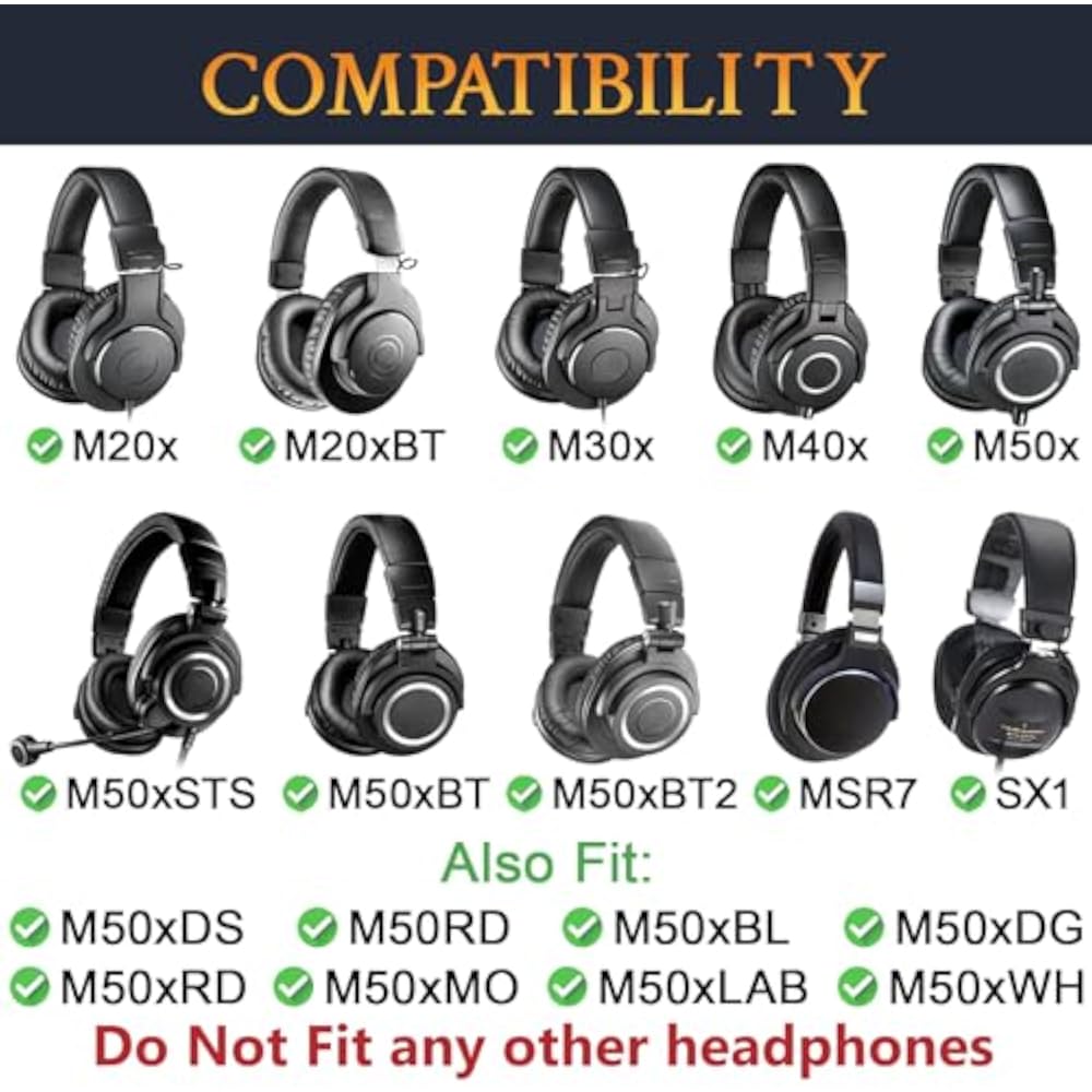 SOULWIT Ear Pads / Ear Cushions for Audio-Technica ATH-M50X, M50XBT, M50xSTS, M50RD, M40X, M30X, ...