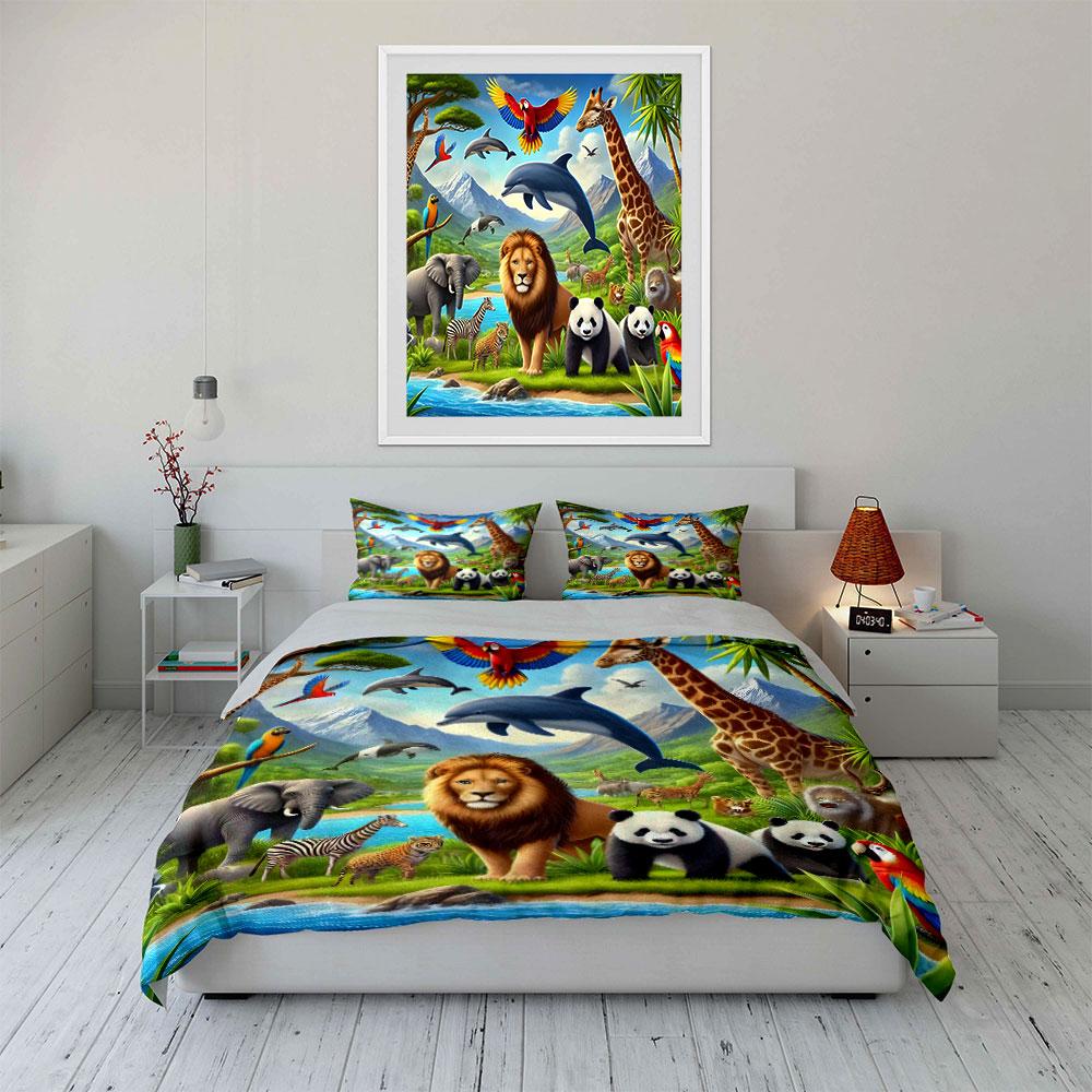 Animals Themed Decor Set - Wildlife Multiple Sizes Kid'S And Adults' Bedroom Exquisite 3Pc Bedding Set, Gift