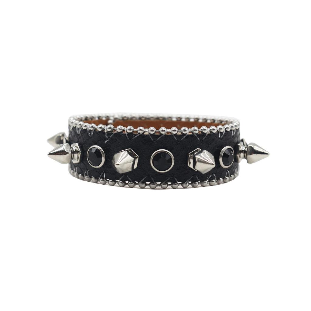 Y2K Gothic Punk Rhinestone Studded Leather Bracelet Wristband