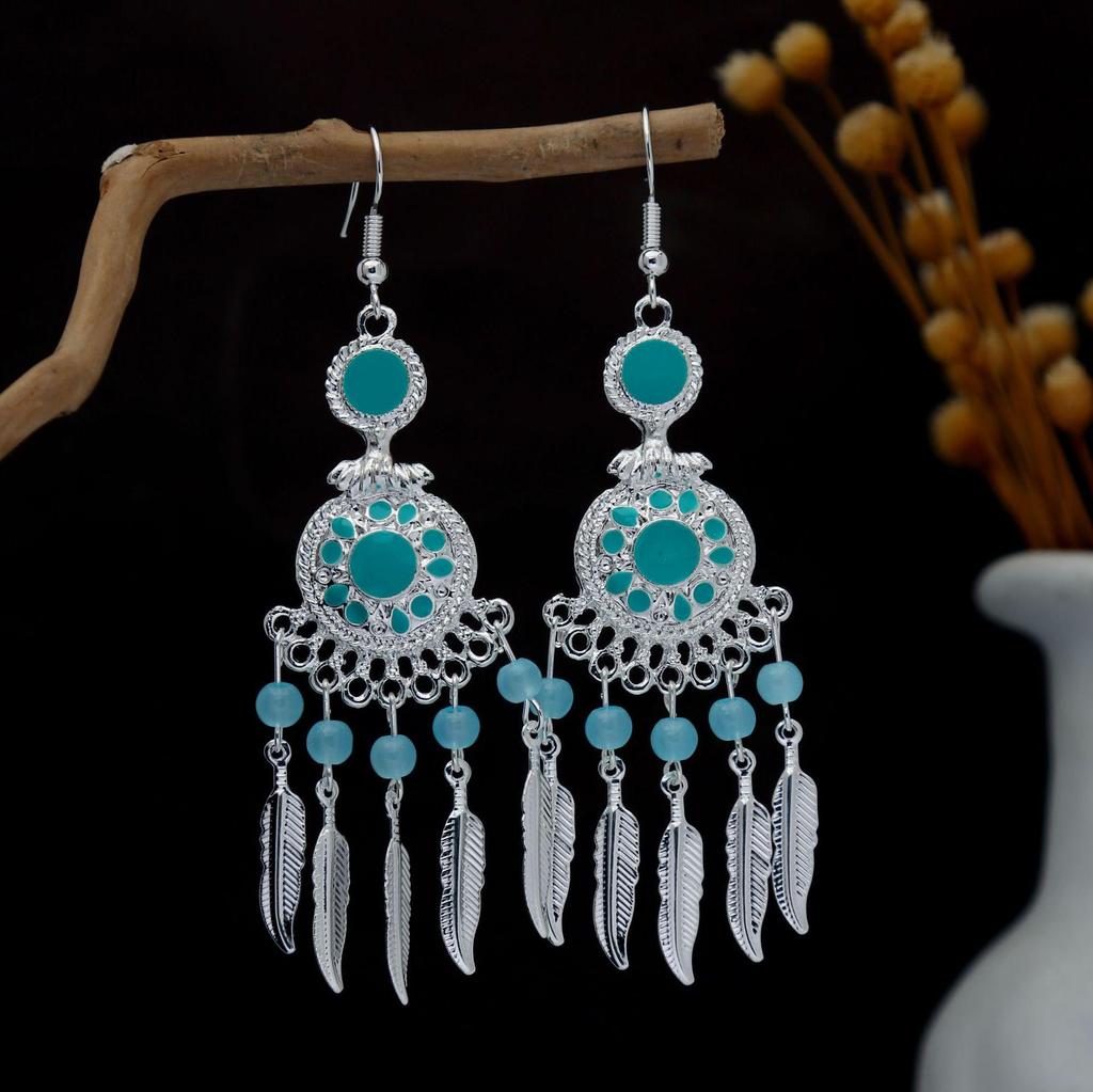 Personalized Bohemian Miao Silver Geometric Tassel Earrings