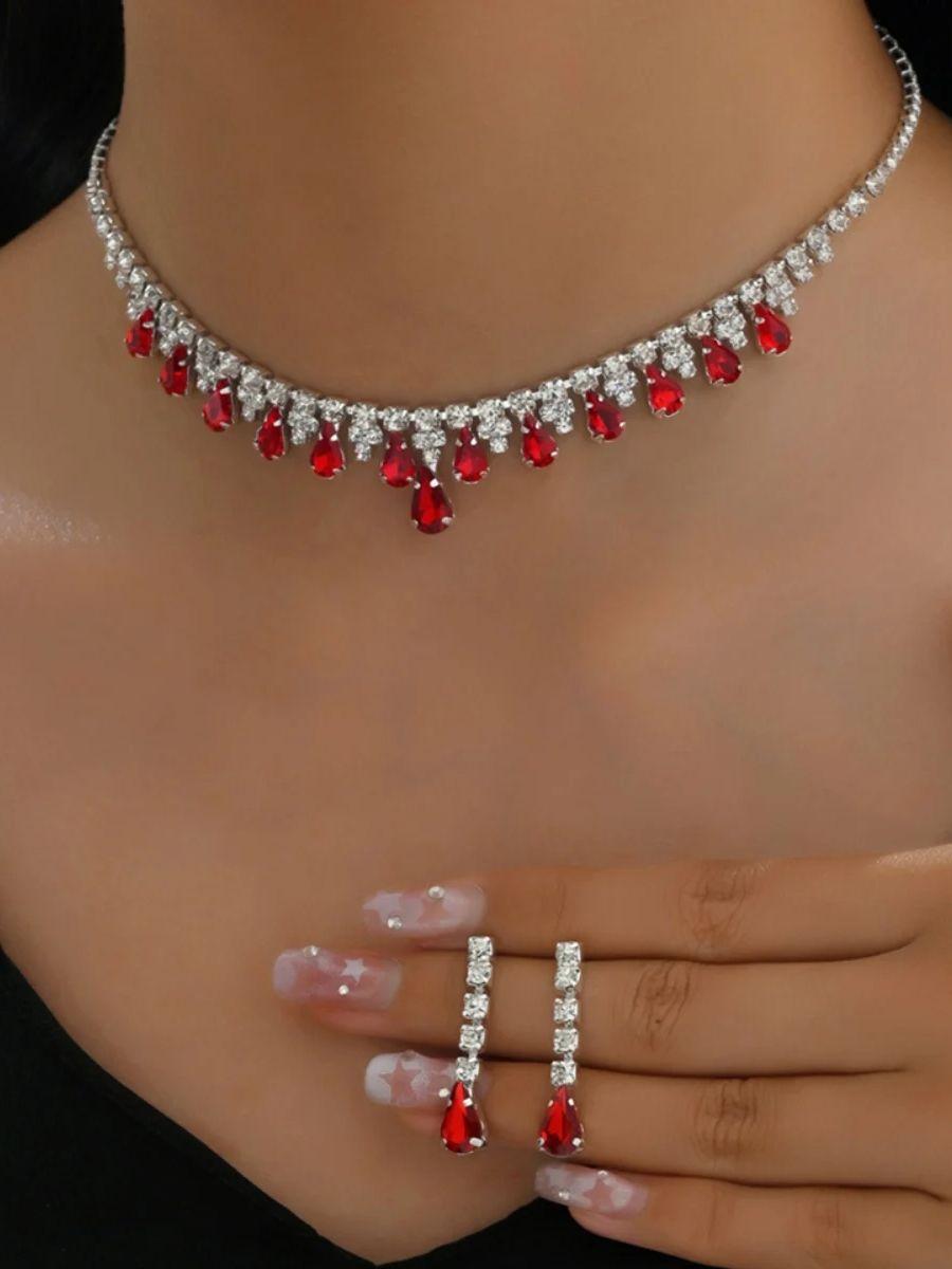 

3 шт. Женский модный цирконовый набор Кристальные серьги Ожерелье Свадебный банкет Вечеринка Роскошные аксессуары 45cm