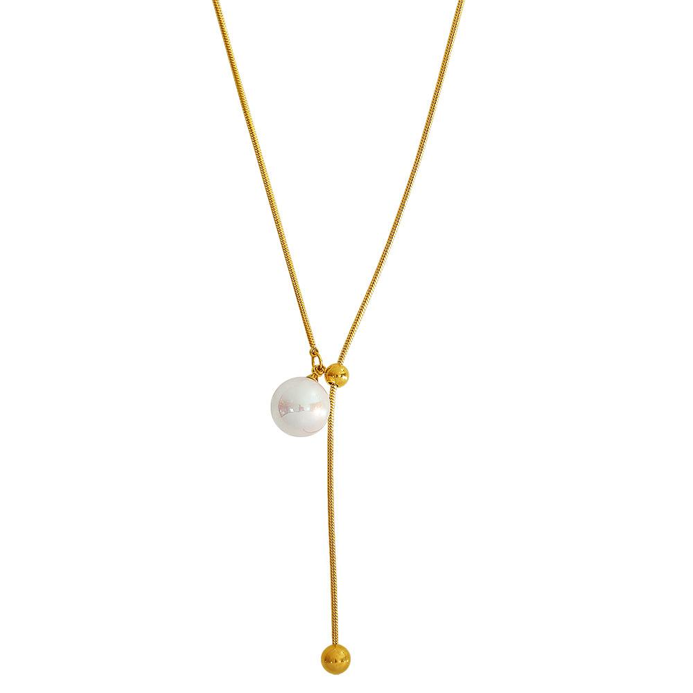 Elegant Snake Bone Chain Y Lariat Adjustable Glass Pearl Necklace 18k Gold Plated Stainless Steel Jewelry for Party